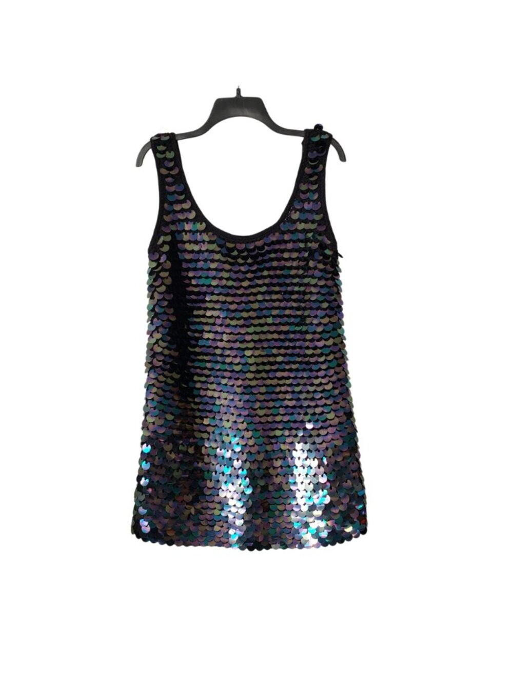 JoosTricot $695 Black Oil Slick Sequin Crochet Mini Rave Dress Retro Y2K Mermaid - Picture 4 of 11